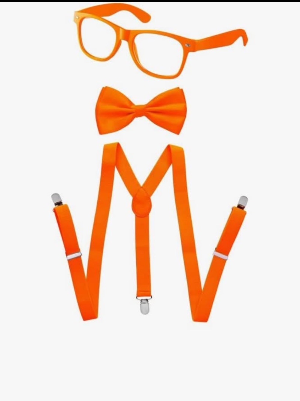 New Adult Neon orange Suspender, Bow-tie, Sunglasses, Accessory Set